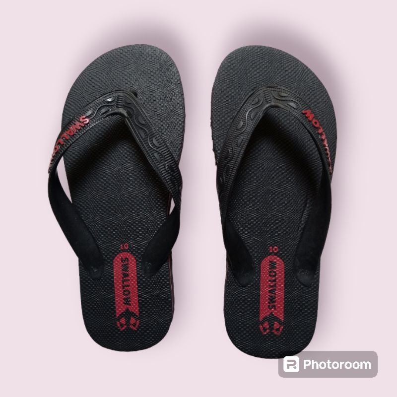 Sandal Swallow Hitam Pria / Remaja / Laki - Laki / Polos / Swallow Black Pearl