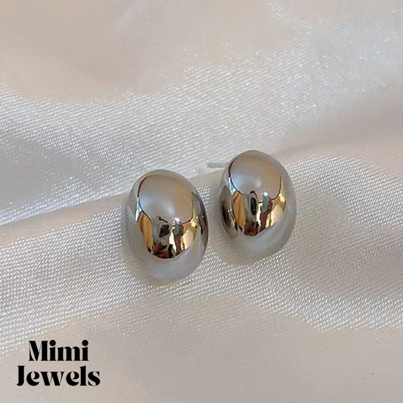 Mimijewels -  Bean Stud Statement Earrings - 925 Sterling Silver Anting Anti Karat