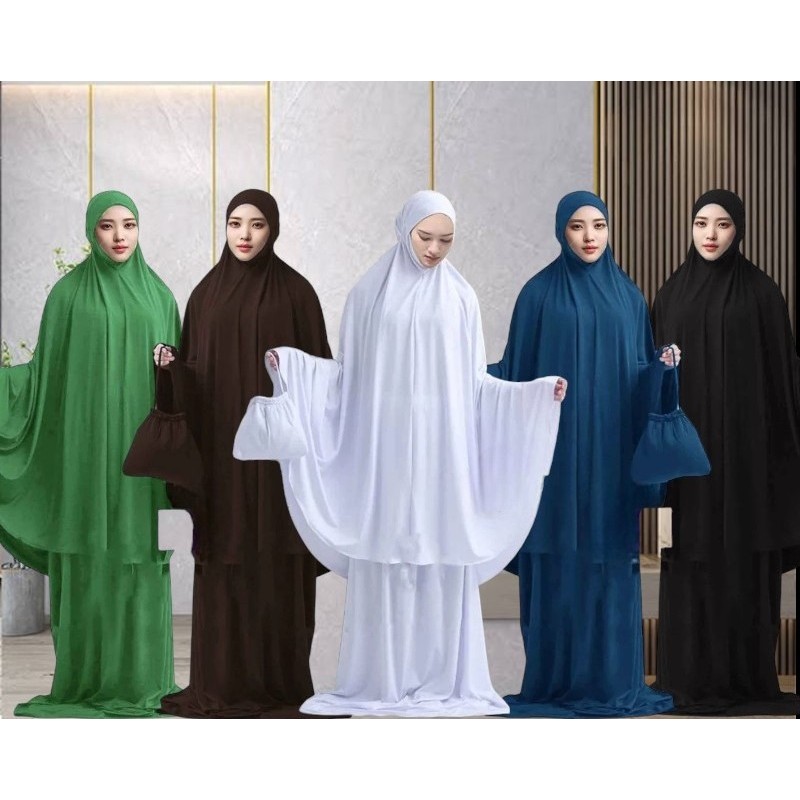 Mukena Dewasa Jersey Premium Syar'i Malaysia Menutup Dagu Rempel Mewah Super Jumbo