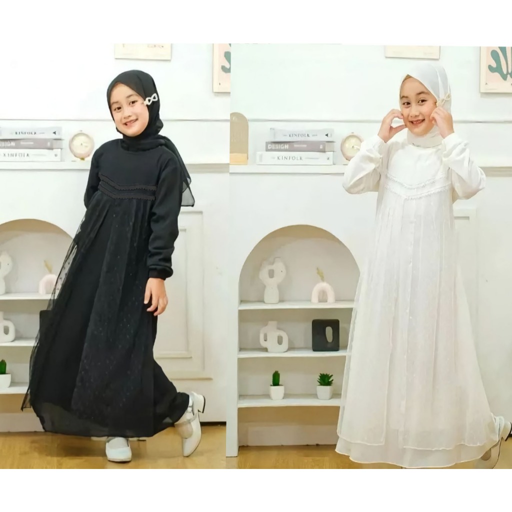 shafa dress / gamis anak hitam dan gamis anak putih / free hijab