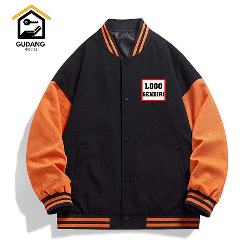 JAKET BOMBER DEWASA PRIA WANITA OVERSIZE PREMIUM S-6XL JAKET CUSTOM HITAM-ORANGE