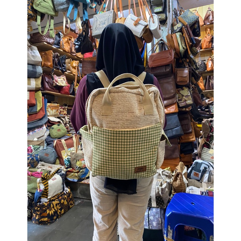 KODE U15X tas ransel  backpack bahan tenun mix goni sintetis motif muat laptop 14inch by moje jogja