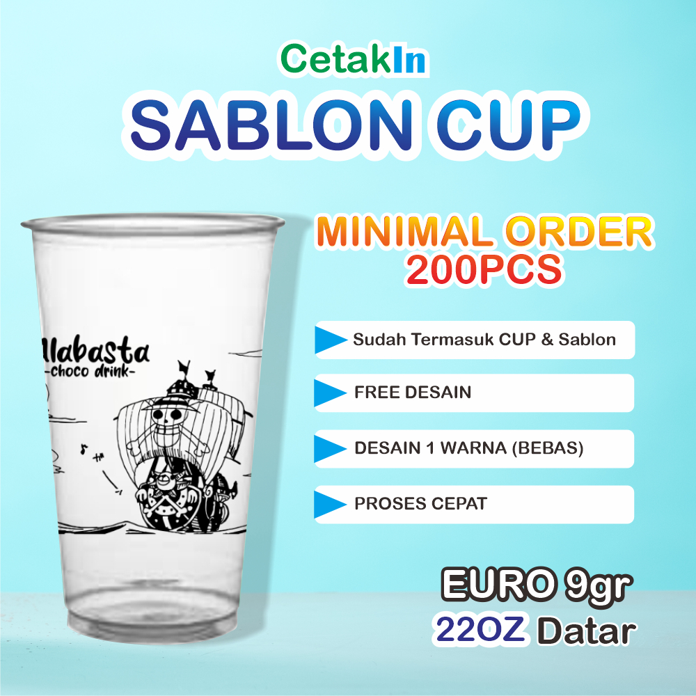 Sablon Cup Gelas Plastik 22oz Datar Euro Custom Murah Free Desain