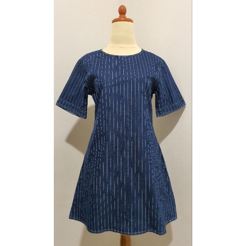 Chocochips Boutique - Denim Stripe Dress (Navy) - Preloved