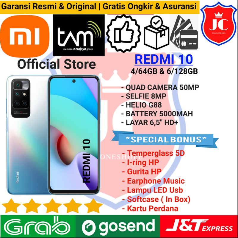 XIAOMI REDMI 10 RAM 6GB/128GB 4/64GB GARANSI RESMI TAM - BONUS