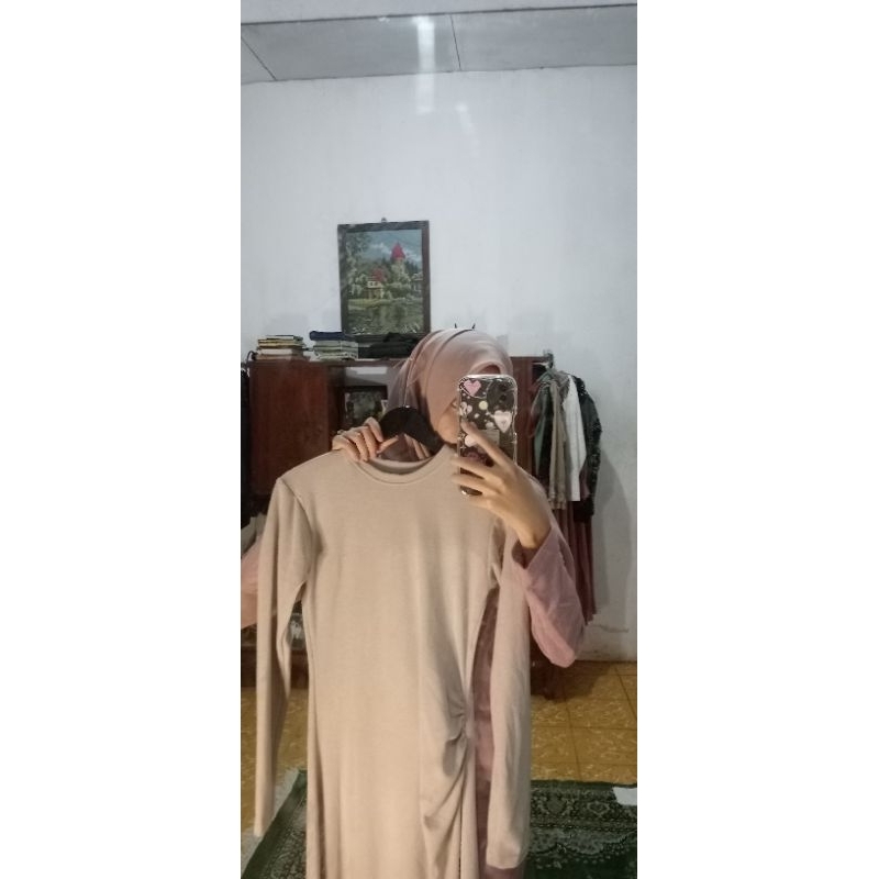 PUFF IT UP KNIT DRESS preloved (baru dipakai sekali ) CREAM SALMON SIZE S