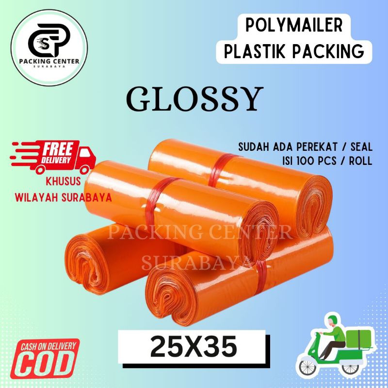 

Polimer Plastik Packing / Polymailer Olshop Online Shop PE warna orange carrot Glossy Isi 100Pcs Lem Perekat Termurah Grosir