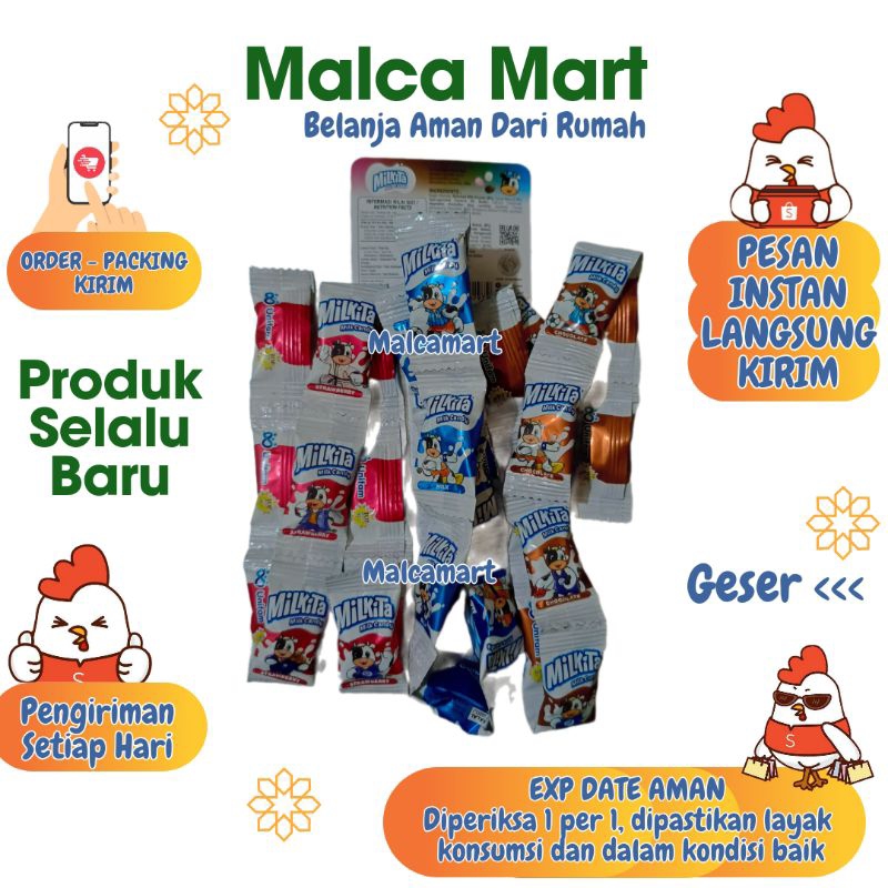 

Permen Milkita 30 pcs @2.8 gram. Mix Rasa Cokelat, Strawberry dan Susu