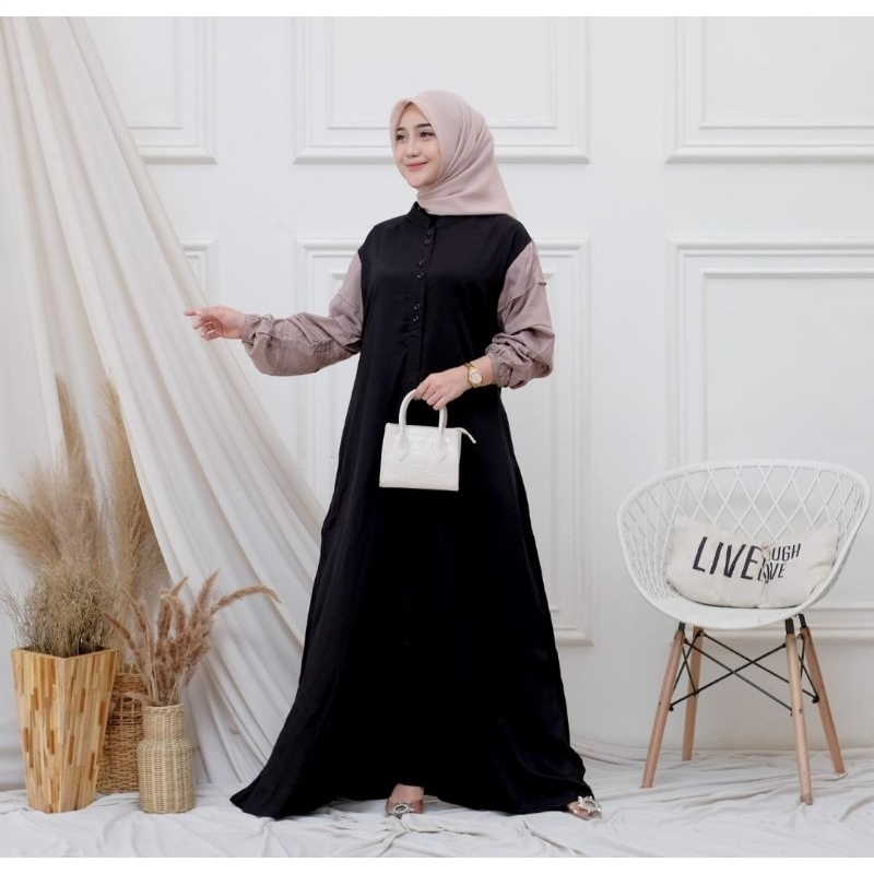 Gamis rayon premium kombinasi 2 warna