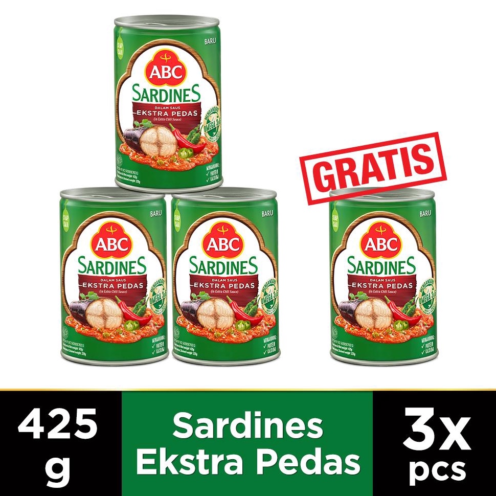 

Tertarik ABC Sarden Saus Extra Pedas 425 g Buy 3 pcs Get 1 pcs Free