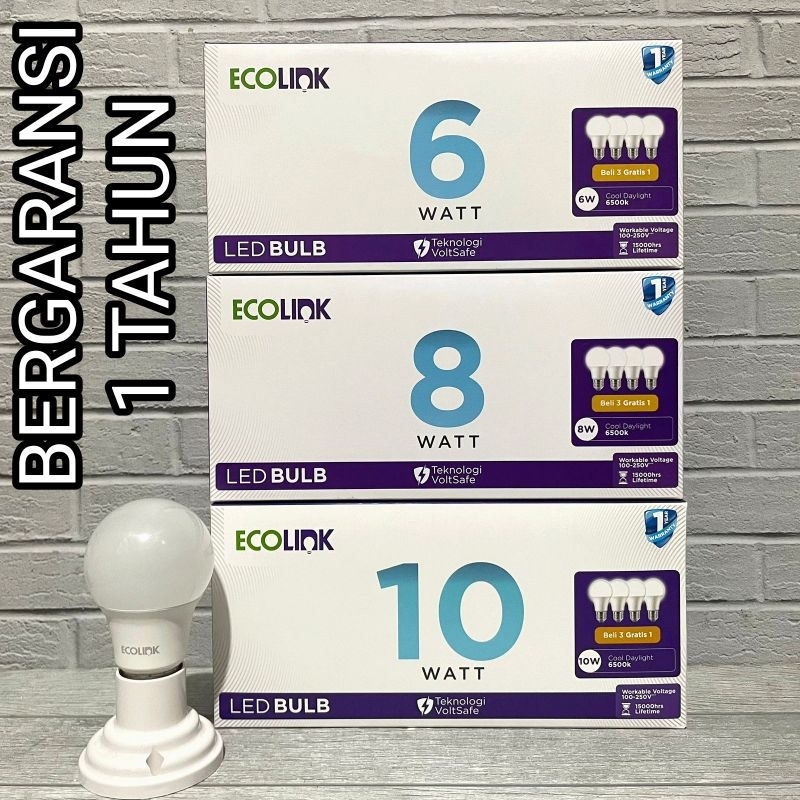 ECOLINK LAMPU BOHLAM LED BULB MULTIPACK 5W 6W 7W 8W 9W 10W 11W 12 WATT PUTIH CDL Beli 3 FREE 1 GARAN