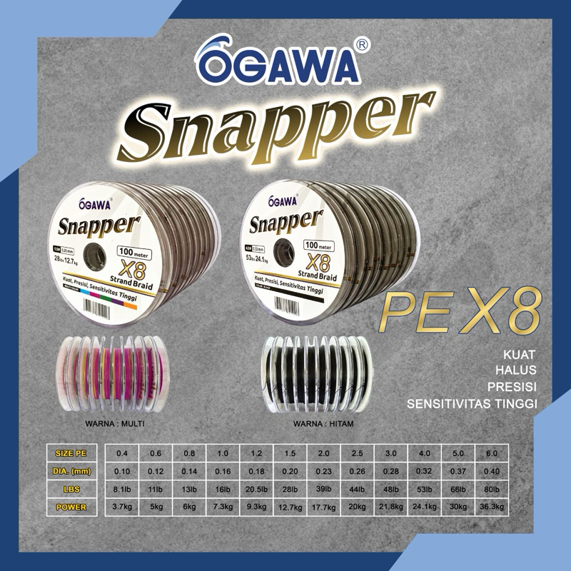 Senar Pe Ogawa Snapper X8 halus 100m Connecting Kuat Halus