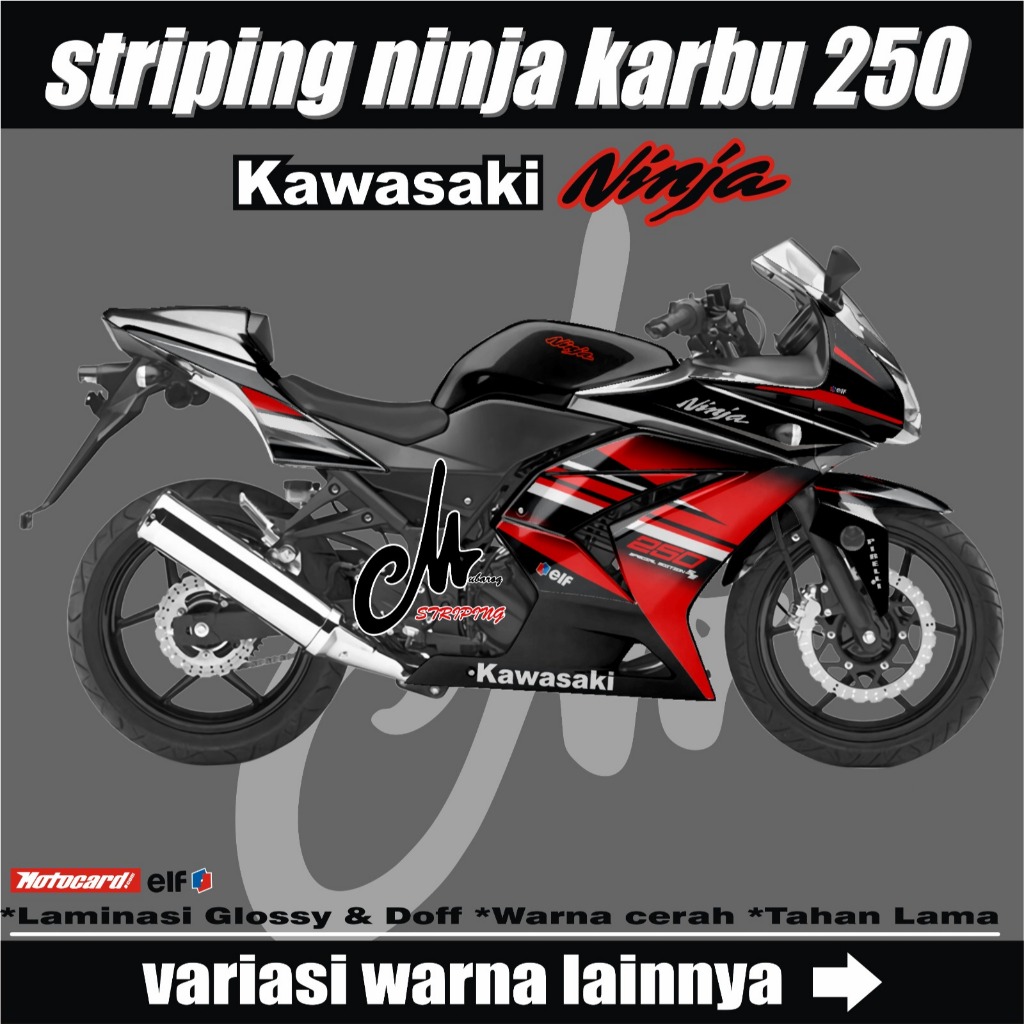 Decal Stiker Striping Kawasaki Ninja 250 Karbu / Sticker List Variasi Motor Ninja Karbu 250 / Stock 