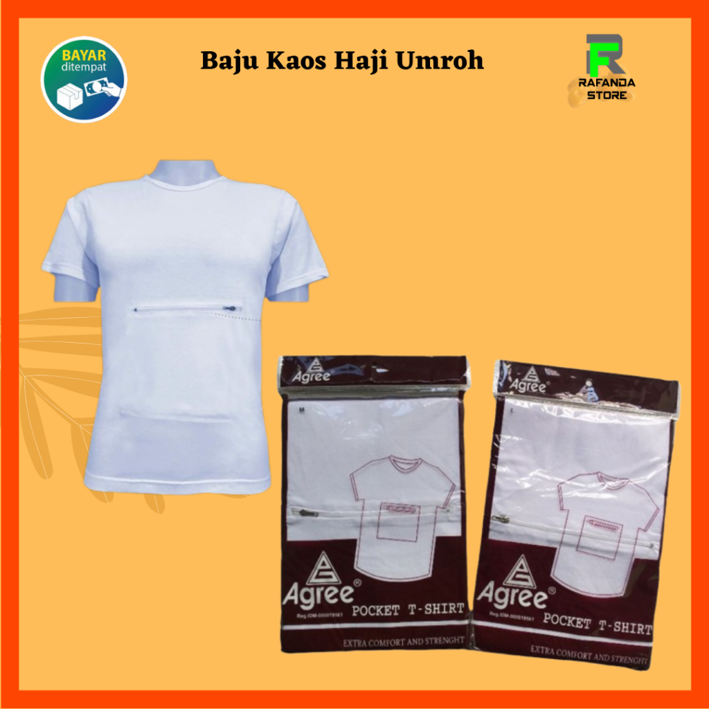 Baju Kaos Oblong Saku Depan Kaos Dalam Pria Haji  Umroh Agree Pocket T-Shirt Pria Polos Bahan halus 
