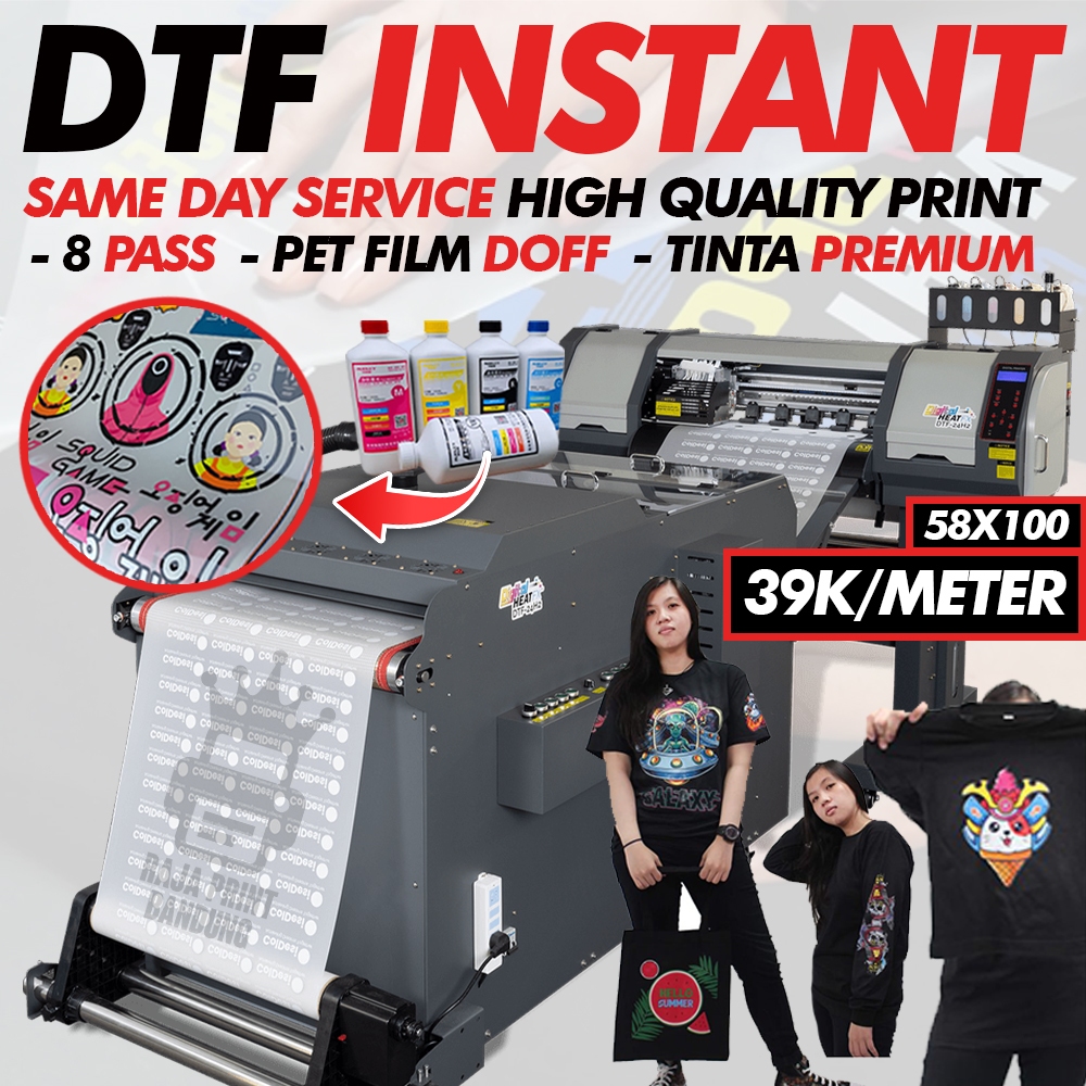 Cetak DTF Meteran Sablon Print Bandung Instant Sameday Service Langsung Jadi Premium 8 Pass