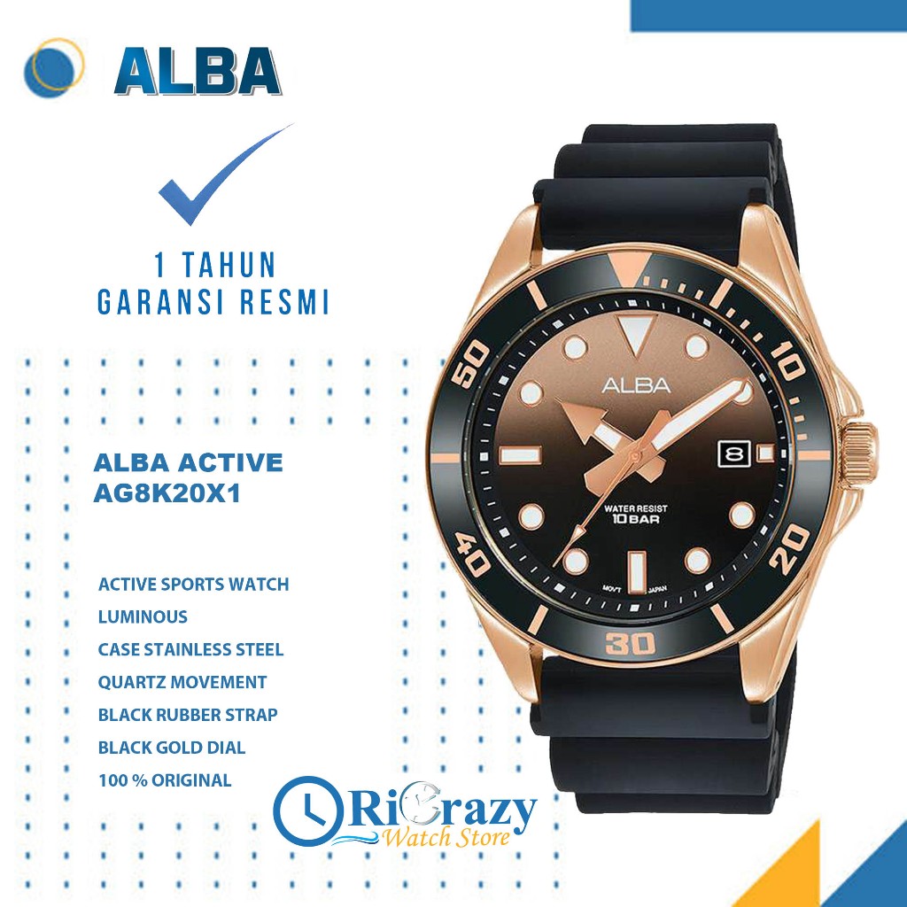 [ PROMO ] Jam Tangan Alba Pria AG8K20 AG8K20X1 Analog Rubber Strap Original Garansi Resmi
