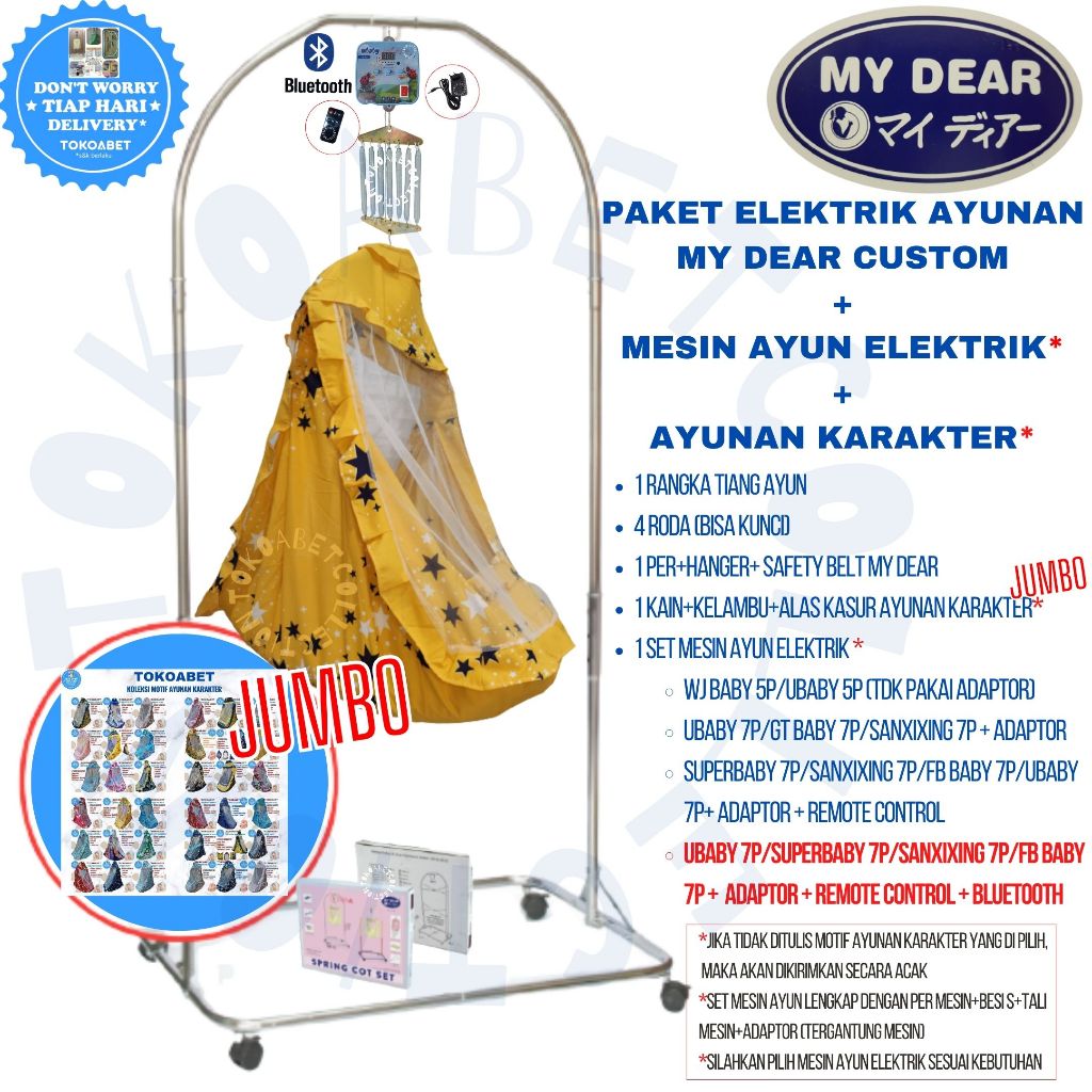 Paket Tiang Ayunan Karakter JUMBO Elektrik Portable Lengkap Mesin Ayun Tiang MY DEAR Chrome Stainles