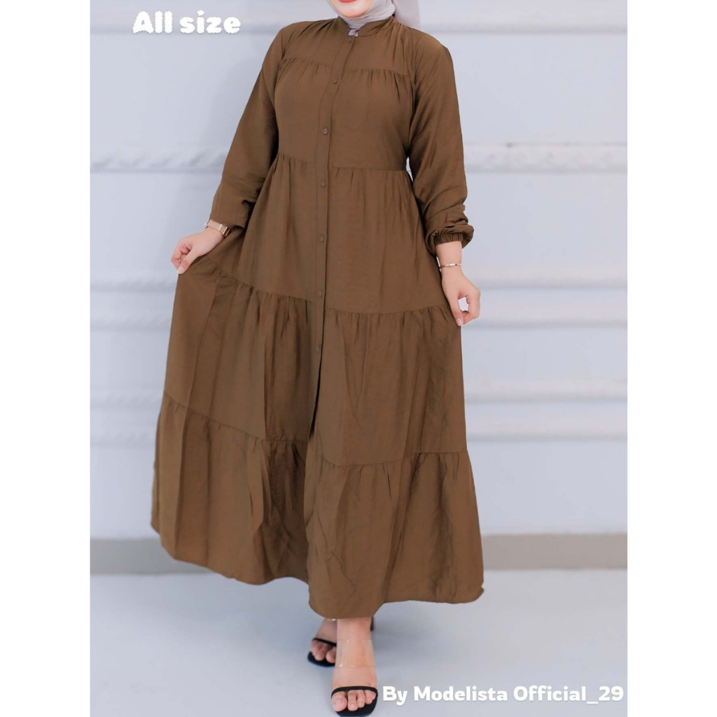Midi dress polo linen / gamis polo linen premium import