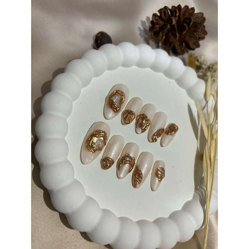 Press On Nails Elegant Pearl Gold Nail Art Custom Handmade Kuku Wedding Nail Art