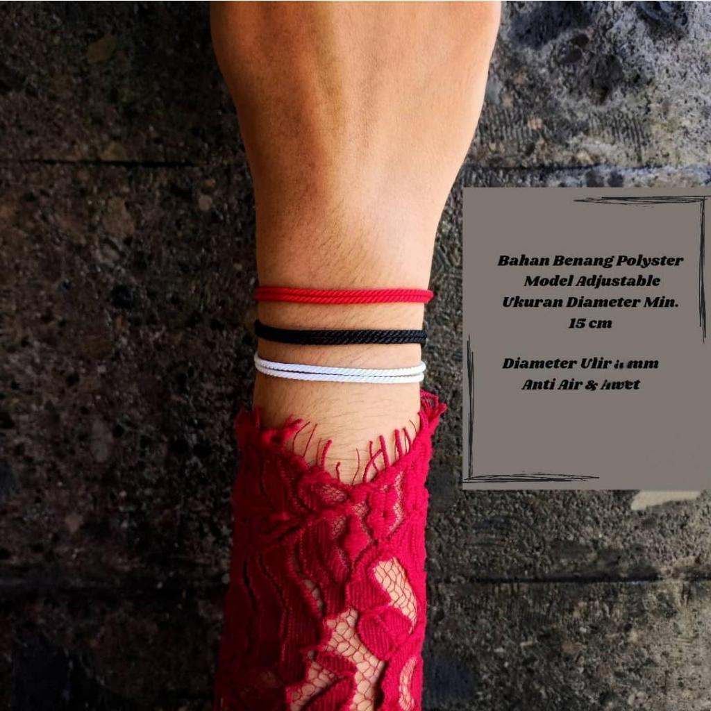 Gelang Tali Hitam Simple Split / Gelang Tali Polos Adjustable / Gelang pria Wanita Polyster
