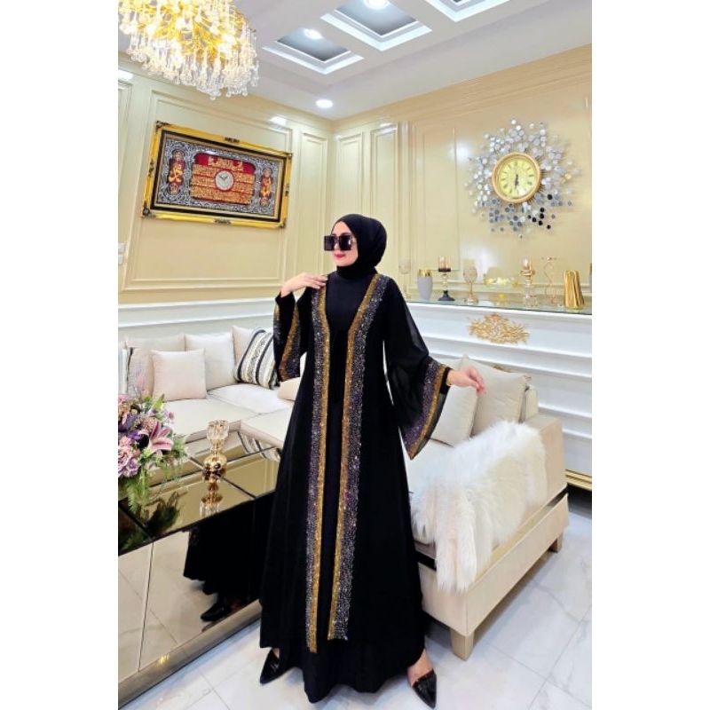 MAMACHA - ABAYA TURKEY SET OUTER JERSEY MIX CERUTY BABY DOLL PREMIUM | abaya lebaran abaya dubai aba