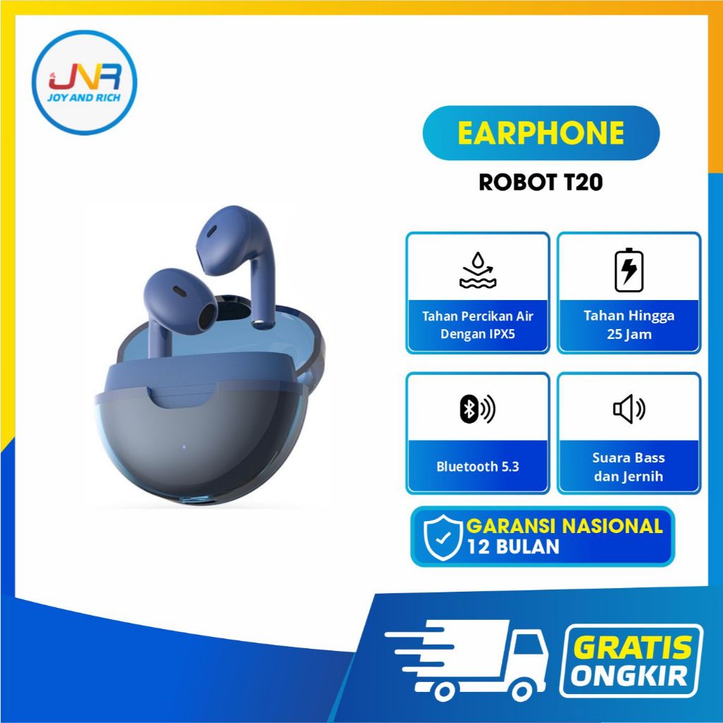 Earphone Wireless Robot Flybuds T20 Original TWS True Wireless Stereo