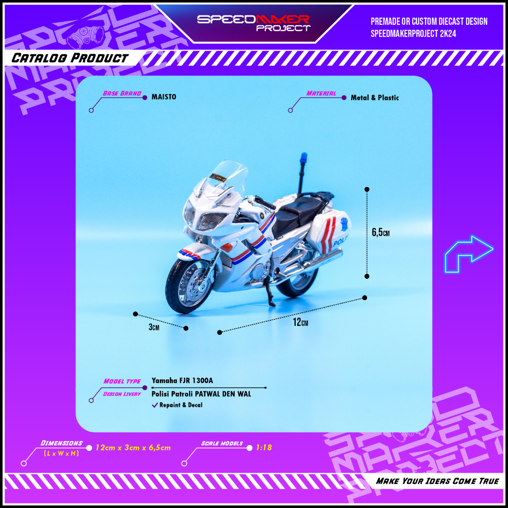 Maisto Custom Yamaha FJR 1300 Polisi Patroli Lalu Lintas Patwal DEN WAL Diecast Miniatur Replika Mot