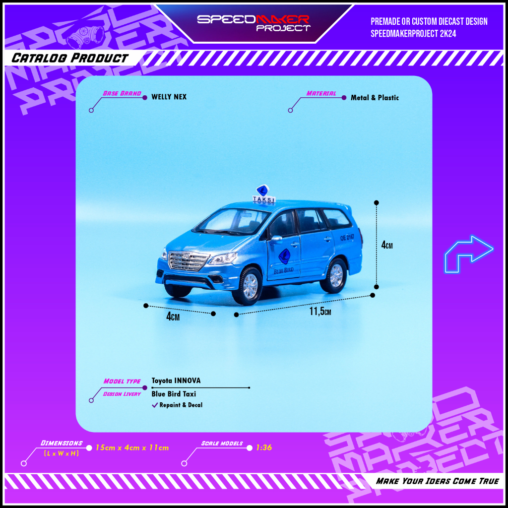 Welly Nex Custom Toyota Innova Blue Bird Taxi Diecast Miniatur Replika Mobil 1:36