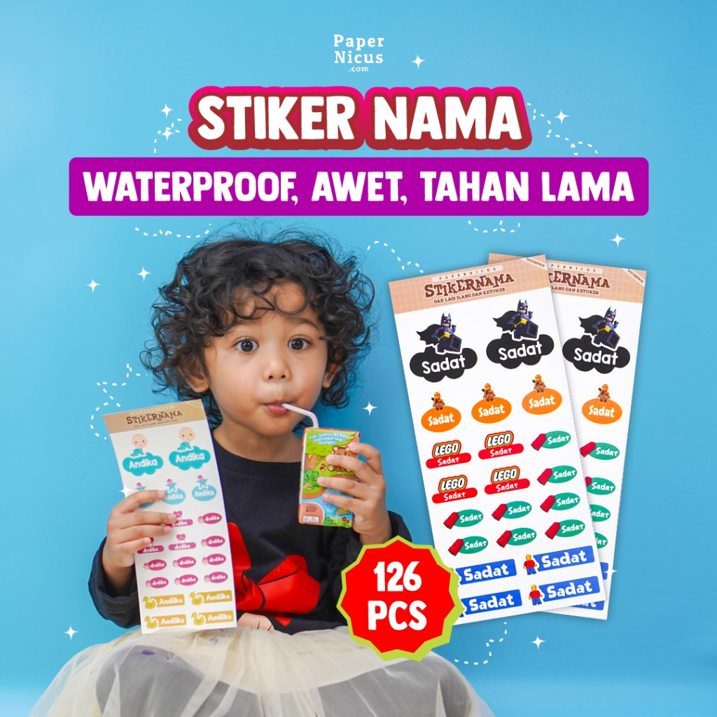 

Stiker Nama Tempat Pensil Anak Lucu Label Custom 126 Pcs Awet Tahan Lama Waterproof Back To School