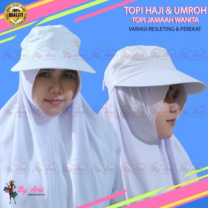 Topi Haji dan Umroh / Topi Putih / Topi Jamaah Wanita / Topi Resleting