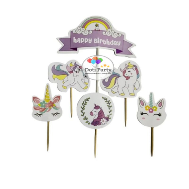 Cake Topper Happy Birthday / Cake Topper Unicorn / Tusukan Kue HBD