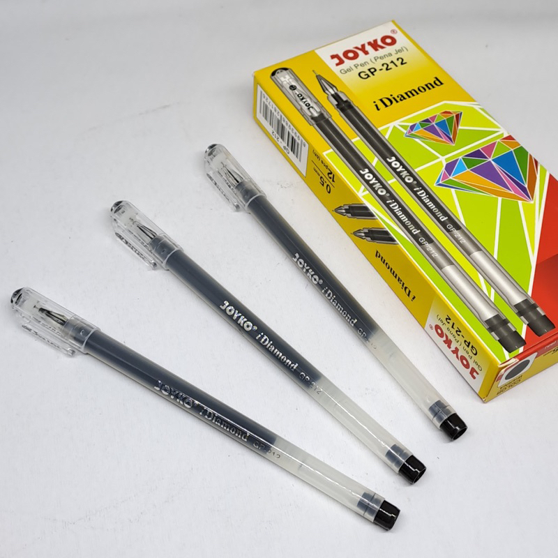 

12 Pcs Gel Pen GP-212 Joyko i Diamond 0.5mm Tinta Hitam