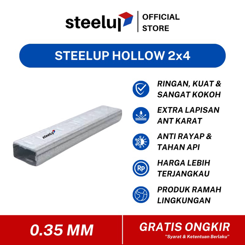 Steelup Hollow 2x4 0.35 MM Rangka Plafon Baja Ringan Galvalum