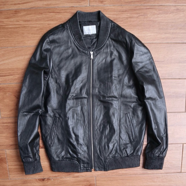 Jaket kulit domba slim bomber varsity cewek cowok leather jacket Pl bekas preloved second