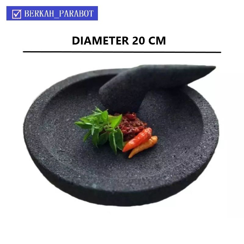 Cobek PAHAT + Ulekan Cobek Batu 20 cm pahatan Cobek Batu Asli Coet Gunung Batu Asli 1 set