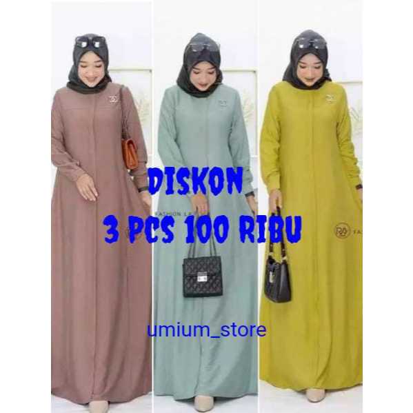 3 Pcs 100 Ribu Gamis Maryam Jumbo Xxxxl Crincle Airflow Model Terkini Gamis Lebaran