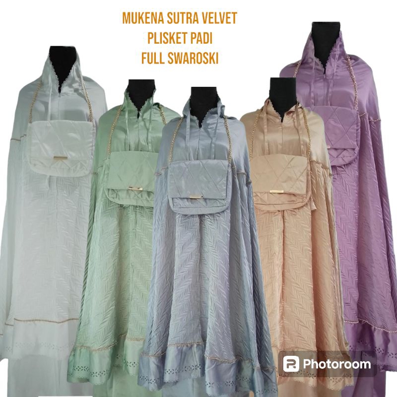 Mukena Sutra Velvet Plisket  Laser cut Swaroski