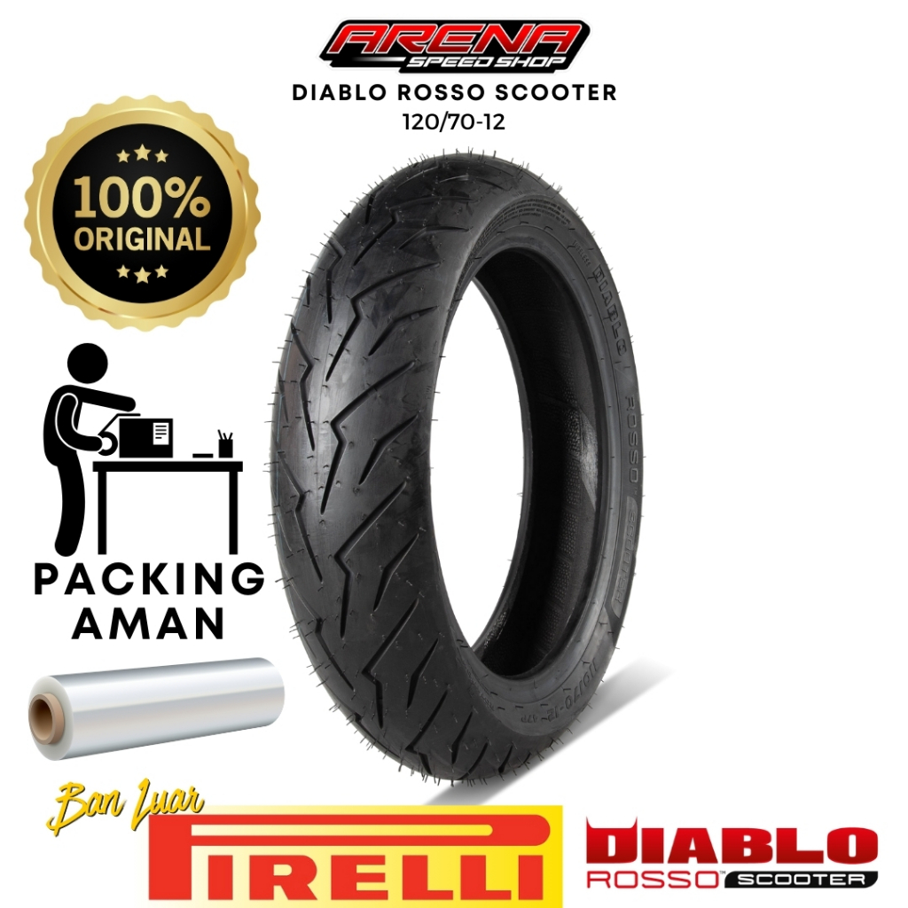 PIRELLI Diablo Rosso SCOOTER 110/70-12 ,120/70-12 , 130/70-12 ,  Ban Luar Tubeless Ring 12 Firelli M