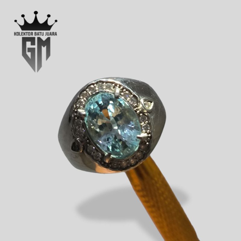 Cincin Batu Aquamarine Beryl Natural Batu Permata + Memo + Ring Perak