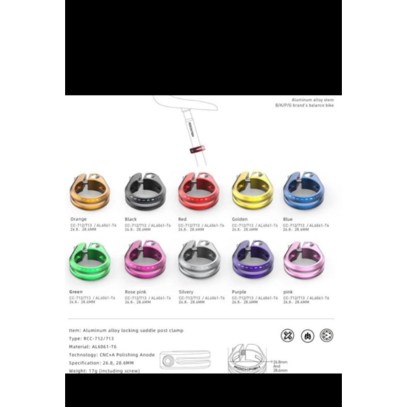 Rockfish seatclamp aloy sepeda pushbike 26,8mm & 28,8mm balancebike