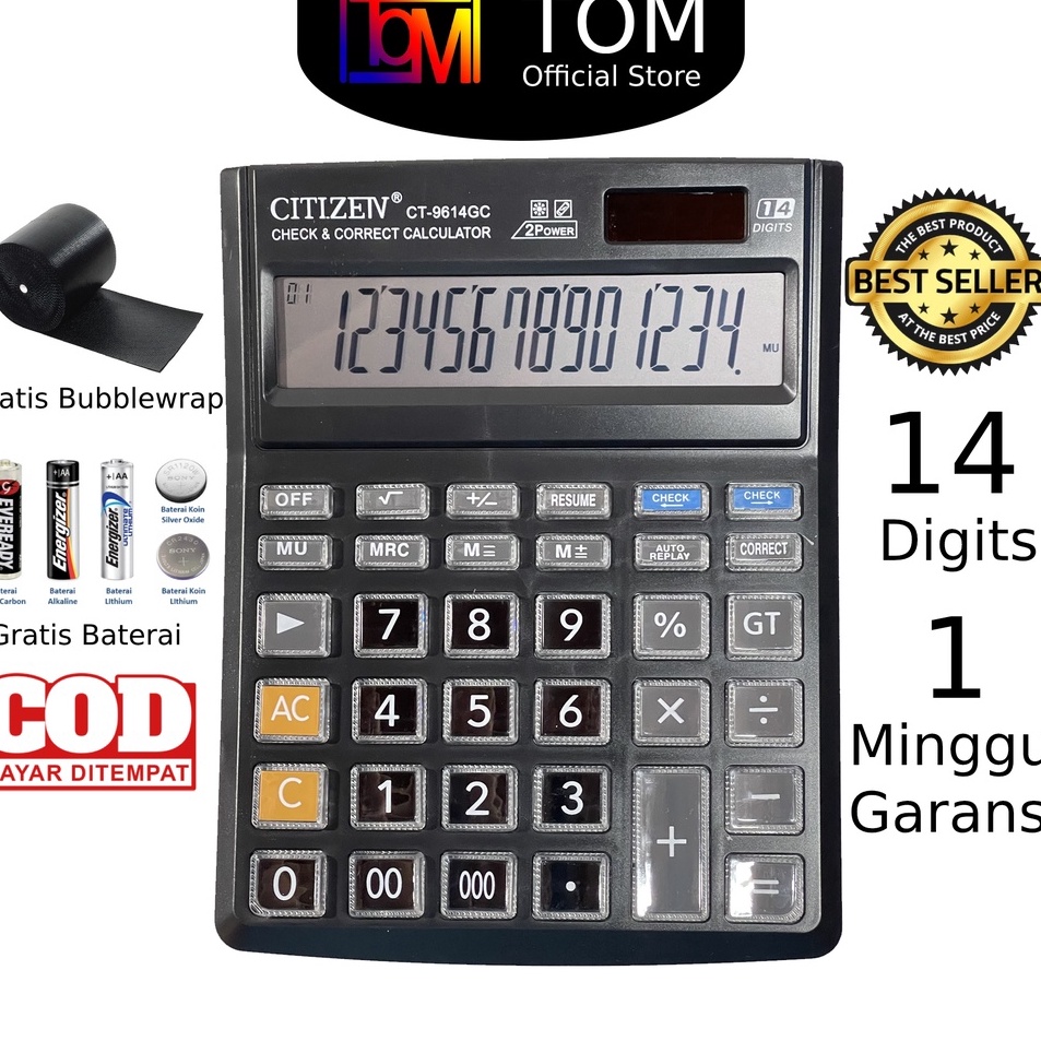 

Banyak Peminat Kalkulator CITIZEN CT 9614 GC 14 Digit Calculator Check Dual Two 2 Power