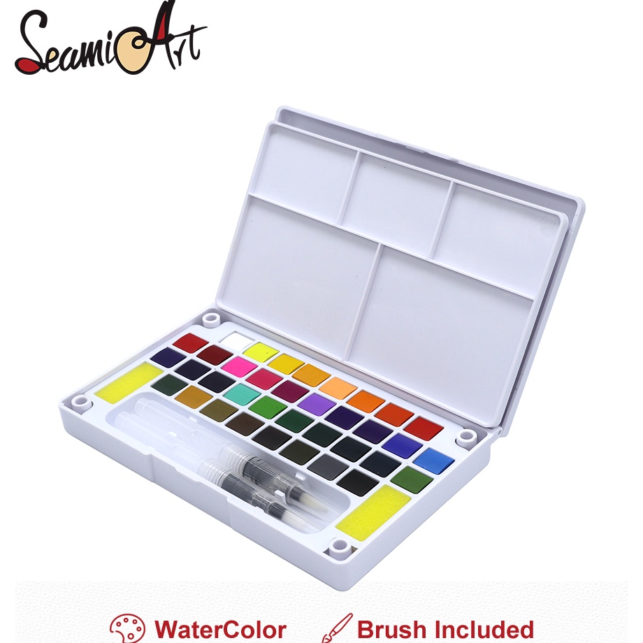 

Sekarang Dikirim SeamiArt 12 18 24 36color Solid Watercolor Paint Gift Set Free Paint Brush Cat Air Padat Warna Terang Dengan Kuas Air Otomatis