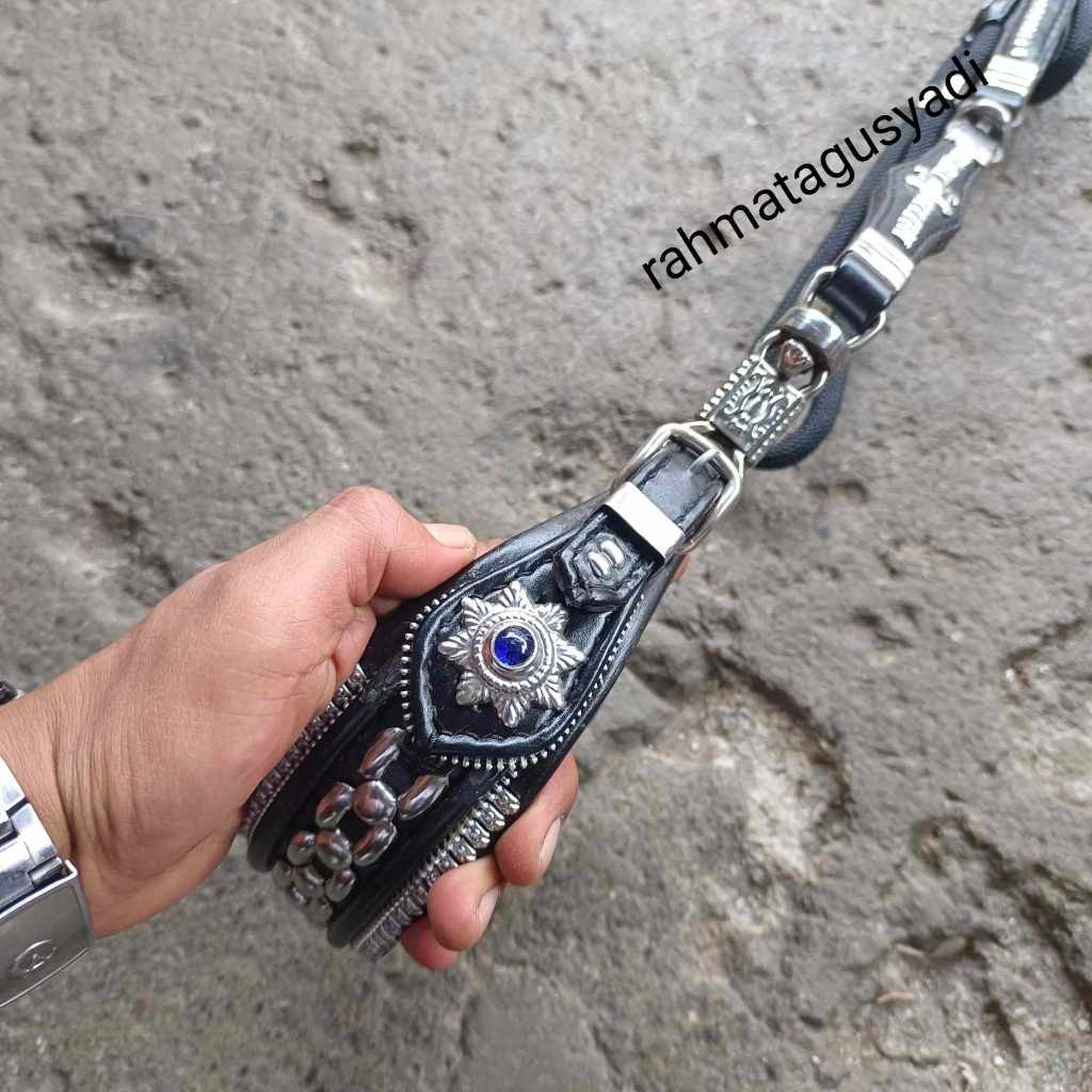 Kalung dan tali tuntun anjing berburu asli kulit sambung 2 promo