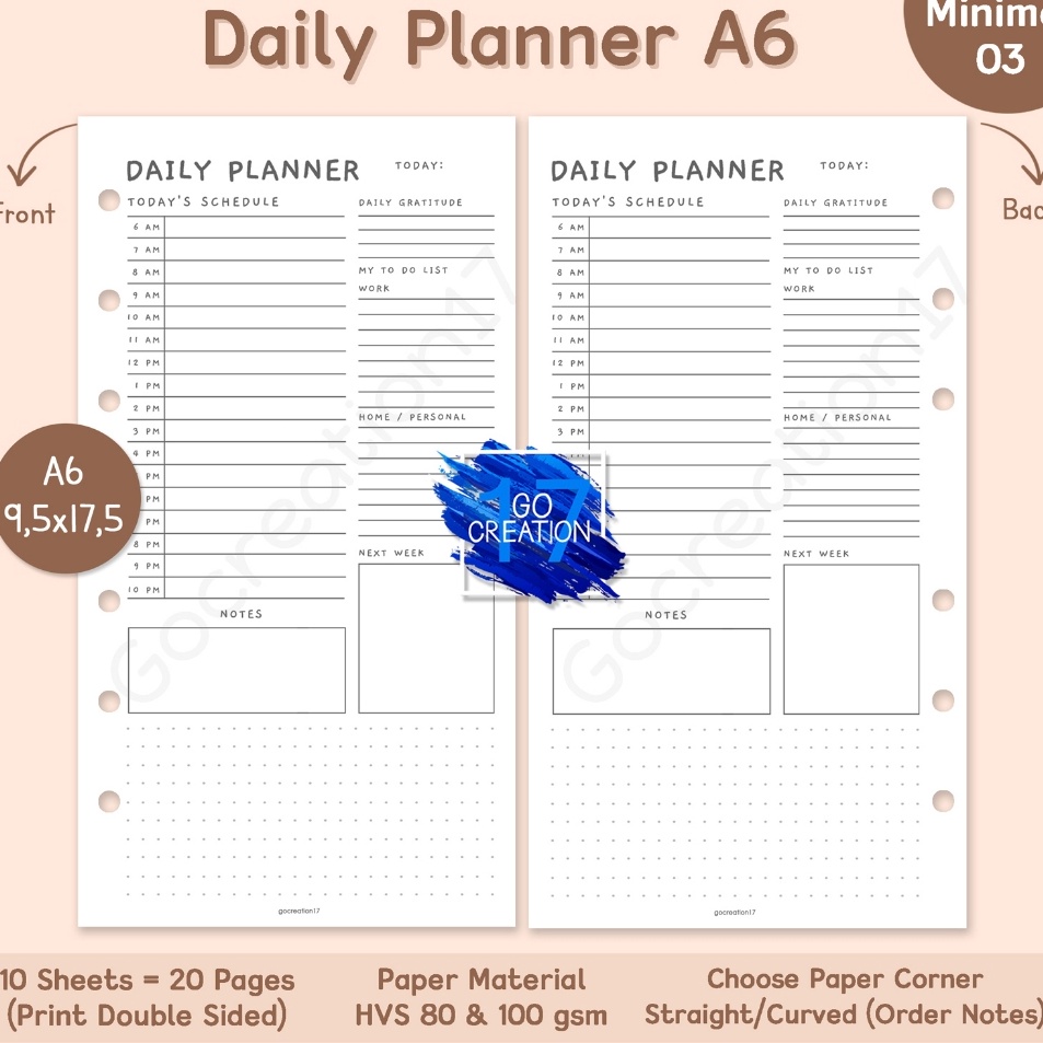 

Super Gembira Buku Planner Refill Kertas Isi Binder Daily Plan Rencana Harian Simple Minimalis 6 ring a6