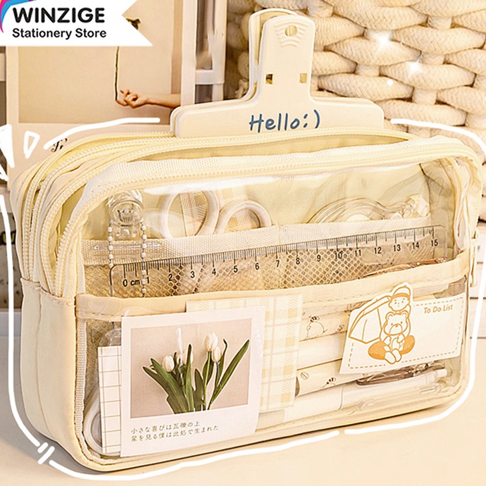 

Harga Minggu Ini Winzige kotak pensil transparan aesthetic pencil case large tempat pensil pen pouch lucu stationery organizer