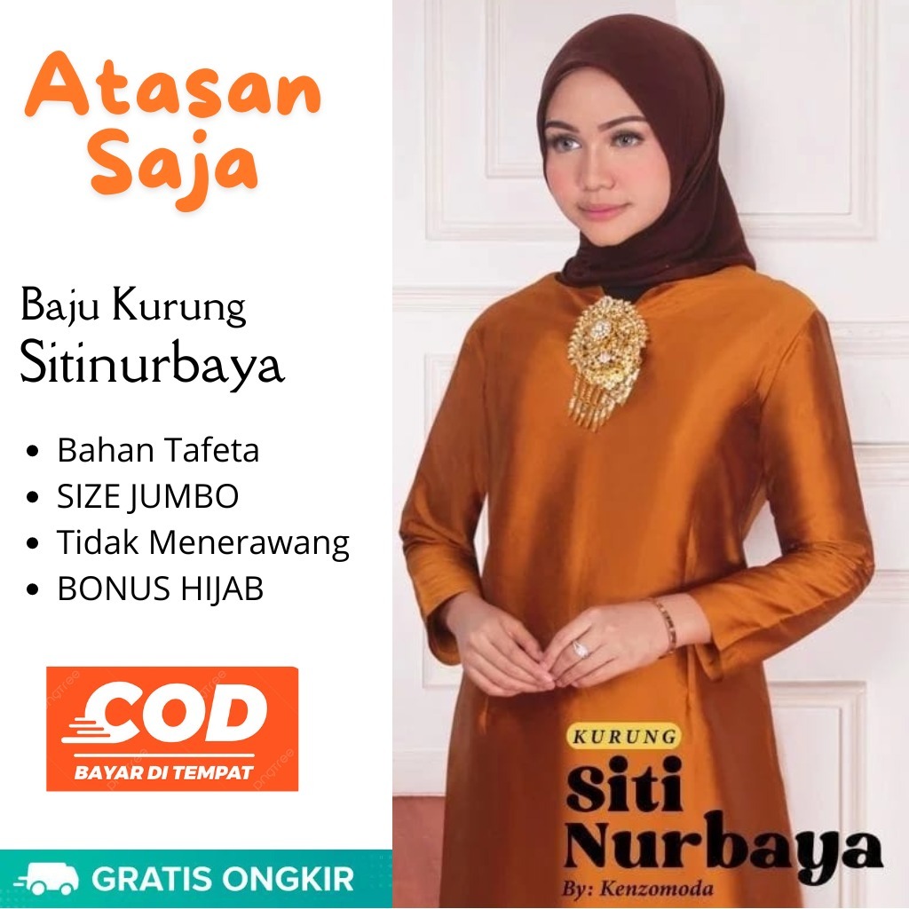 Baju Kurung Sitinurbaya Free Hijab | Atasan Jumbo Ld 125-140 cm | Kebaya Modern | Baju Kurung Melayu