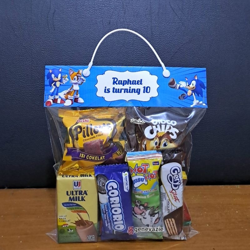 

Paket snack ulang tahun anak kemasan tag jepit custom/Bingkisan ultah anak custom