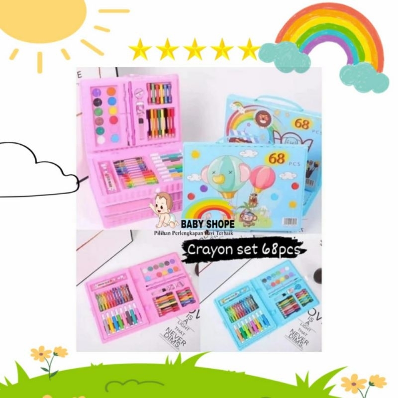 

Crayon Set 68pcs - Krayon Mewarnai 68pcs - Pensil Warna Set Anak Mewarnai