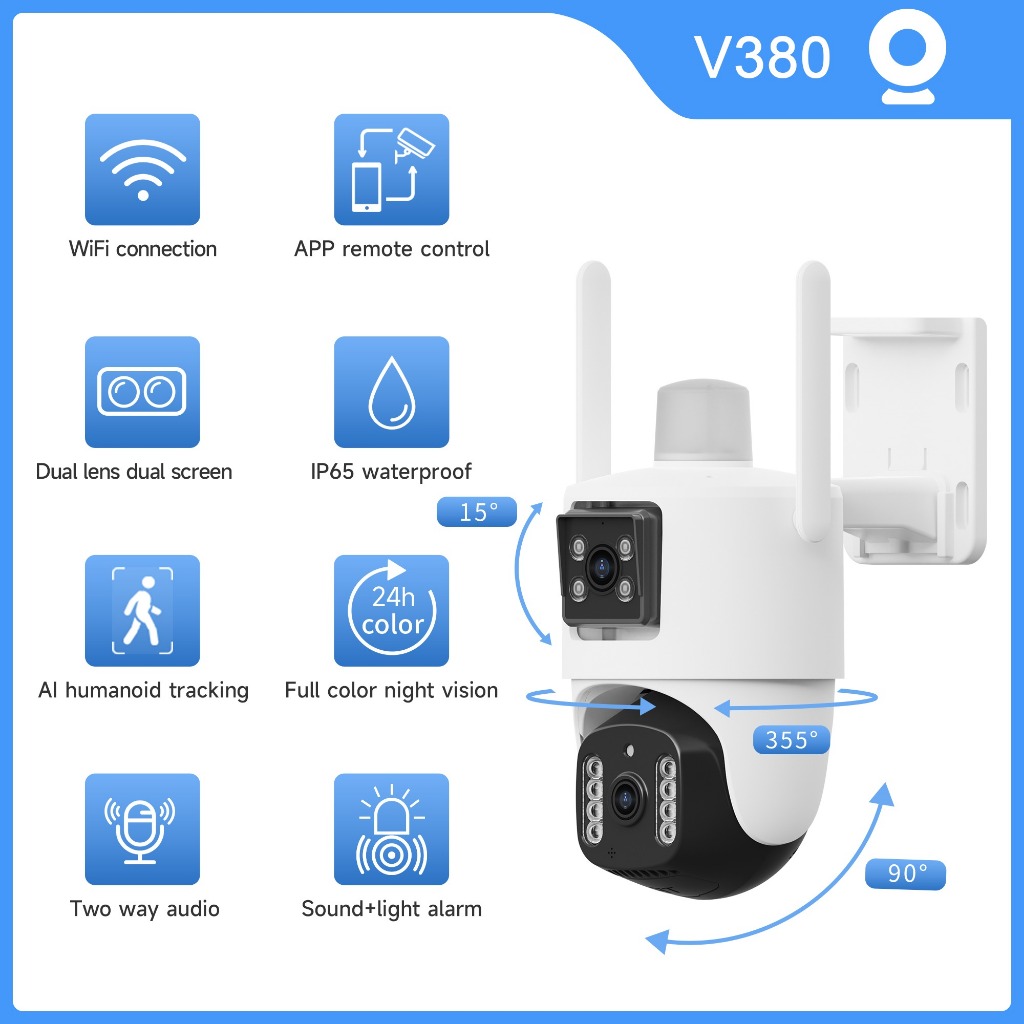 Pro Kamera CCTV V830 Dual Lens Outdoor Two Way Audio PIR HD 2160P IP65 - MBP-3640G-BP3 - White