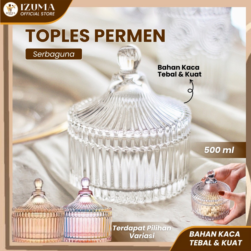 IZUMA Toples Kaca Crystal Souvenir Snack Jar Toples Kaca Beling Toples Lebaran